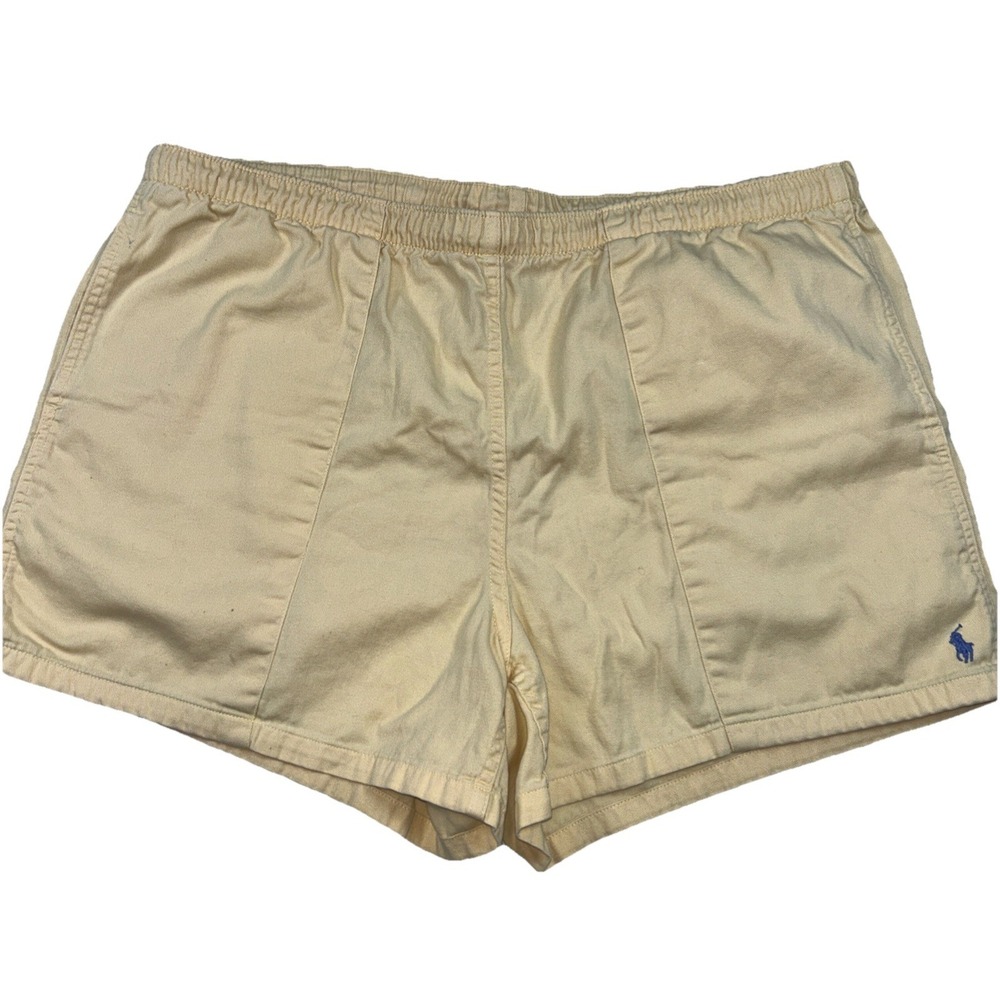 Vintage Polo Ralph Lauren Butter Yellow Shorts Purple Pony Womens Large USA MADE